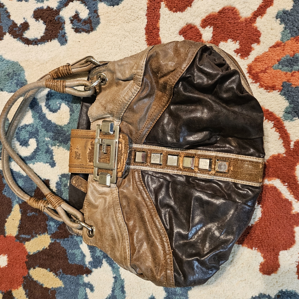 Guess Brown and Black Leather Handbag